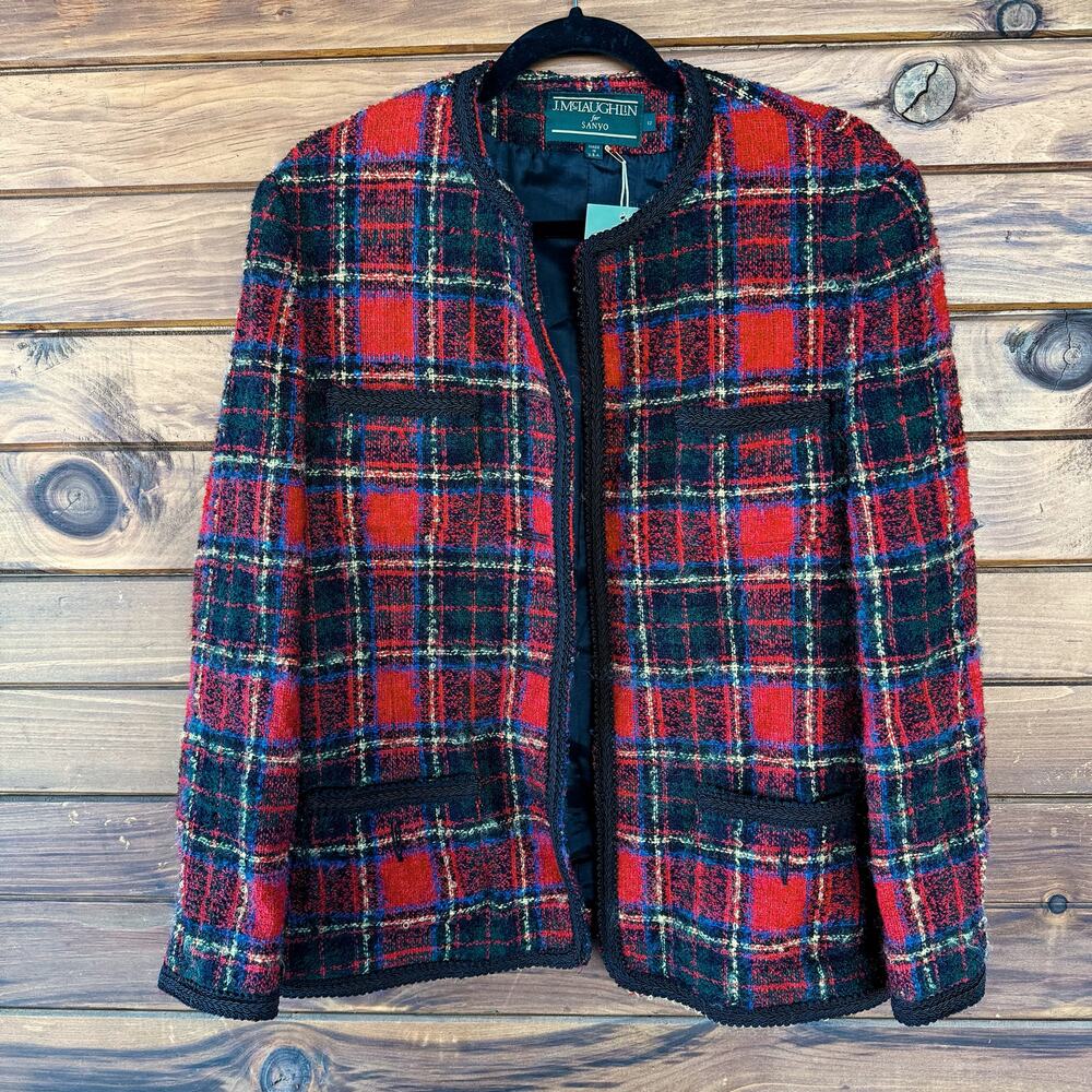 VINTAGE |  J. McLAUGHLIN 90’s Preppy Plaid Mohair Wool Boxy Jacket Size 12